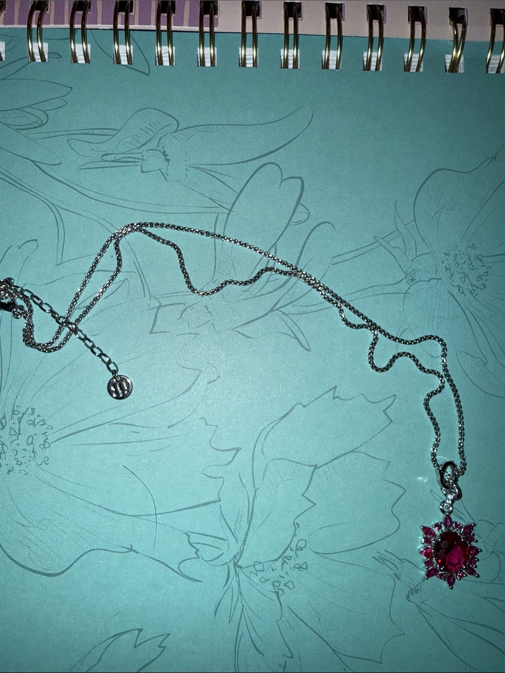 BP Silver Necklace with Pink Gem Flower Pendant